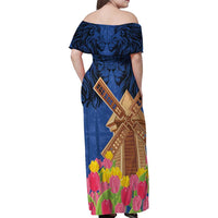 Netherlands Lion Family Matching Off Shoulder Maxi Dress and Hawaiian Shirt Tulip And Windmill