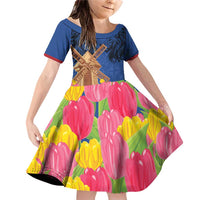 Netherlands Lion Family Matching Off Shoulder Short Dress and Hawaiian Shirt Tulip And Windmill
