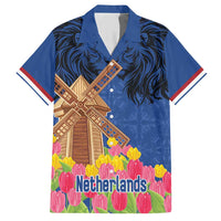 Netherlands Lion Family Matching Short Sleeve Bodycon Dress and Hawaiian Shirt Tulip And Windmill