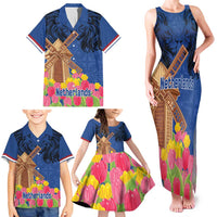 Netherlands Lion Family Matching Tank Maxi Dress and Hawaiian Shirt Tulip And Windmill