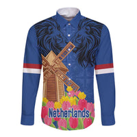 Netherlands Lion Long Sleeve Button Shirt Tulip And Windmill