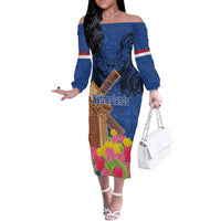 Netherlands Lion Off The Shoulder Long Sleeve Dress Tulip And Windmill