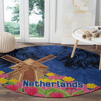 Netherlands Lion Round Carpet Tulip And Windmill