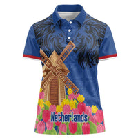 Netherlands Lion Women Polo Shirt Tulip And Windmill