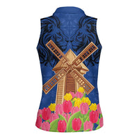 Netherlands Lion Women Sleeveless Polo Shirt Tulip And Windmill