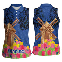 Netherlands Lion Women Sleeveless Polo Shirt Tulip And Windmill