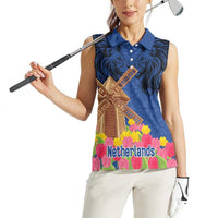Netherlands Lion Women Sleeveless Polo Shirt Tulip And Windmill