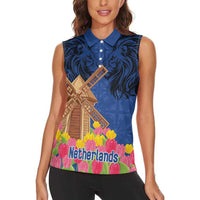 Netherlands Lion Women Sleeveless Polo Shirt Tulip And Windmill