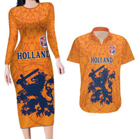 Custom Netherlands Football Couples Matching Long Sleeve Bodycon Dress and Hawaiian Shirt Holland Lion