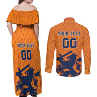 Custom Netherlands Football Couples Matching Off Shoulder Maxi Dress and Long Sleeve Button Shirt Holland Lion
