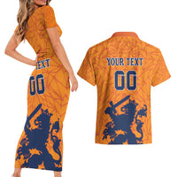 Custom Netherlands Football Couples Matching Short Sleeve Bodycon Dress and Hawaiian Shirt Holland Lion