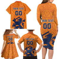 Custom Netherlands Football Family Matching Long Sleeve Bodycon Dress and Hawaiian Shirt Holland Lion