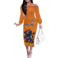 Custom Netherlands Football Family Matching Off The Shoulder Long Sleeve Dress and Hawaiian Shirt Holland Lion