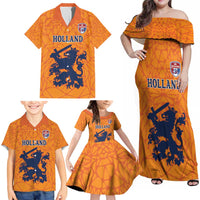 Custom Netherlands Football Family Matching Off Shoulder Maxi Dress and Hawaiian Shirt Holland Lion