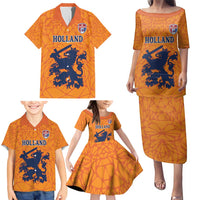 Custom Netherlands Football Family Matching Puletasi and Hawaiian Shirt Holland Lion