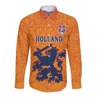 Custom Netherlands Football Long Sleeve Button Shirt Holland Lion