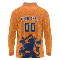 Custom Netherlands Football Long Sleeve Polo Shirt Holland Lion