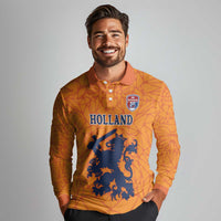 Custom Netherlands Football Long Sleeve Polo Shirt Holland Lion