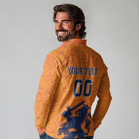 Custom Netherlands Football Long Sleeve Polo Shirt Holland Lion