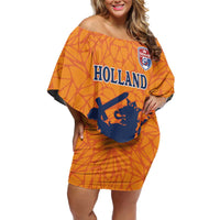 Custom Netherlands Football Off Shoulder Short Dress Holland Lion