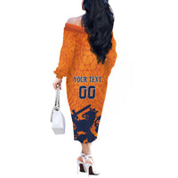 Custom Netherlands Football Off The Shoulder Long Sleeve Dress Holland Lion