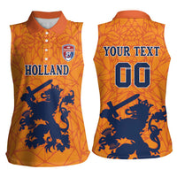 Custom Netherlands Football Women Sleeveless Polo Shirt Holland Lion