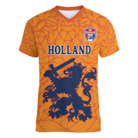 Custom Netherlands Football Women V-Neck T-Shirt Holland Lion