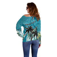 Personalized Saint Kitts and Nevis Coconut Palm Tree Off Shoulder Sweater - Wonder Print Shop