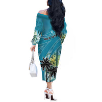 Personalized Saint Kitts and Nevis Coconut Palm Tree Off The Shoulder Long Sleeve Dress - Wonder Print Shop