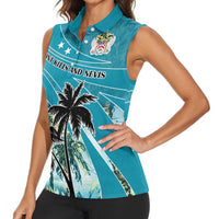 Personalized Saint Kitts and Nevis Coconut Palm Tree Women Sleeveless Polo Shirt - Wonder Print Shop