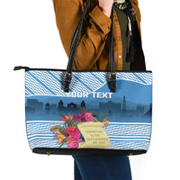 Personalized Guatemala Independence Day Leather Tote Bag With Tropical Flower - Wonder Print Shop