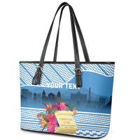 Personalized Guatemala Independence Day Leather Tote Bag With Tropical Flower - Wonder Print Shop