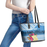 Personalized Guatemala Independence Day Leather Tote Bag With Tropical Flower - Wonder Print Shop