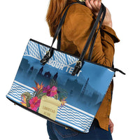 Personalized Guatemala Independence Day Leather Tote Bag With Tropical Flower - Wonder Print Shop
