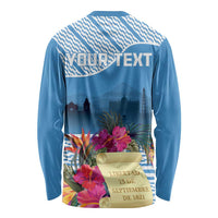 Personalized Guatemala Independence Day Long Sleeve Shirt With Tropical Flower - Wonder Print Shop