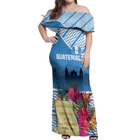 Personalized Guatemala Independence Day Off Shoulder Maxi Dress With Tropical Flower - Wonder Print Shop