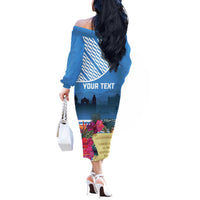 Personalized Guatemala Independence Day Off The Shoulder Long Sleeve Dress With Tropical Flower - Wonder Print Shop