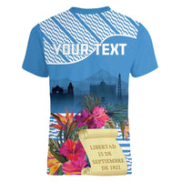 Personalized Guatemala Independence Day Women V-Neck T-Shirt With Tropical Flower - Wonder Print Shop