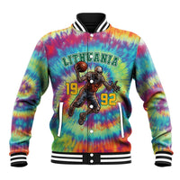 Custom Lithuania Basketball Skeleton 1992 Baseball Jacket Tie Dye Pattern - Wonder Print Shop