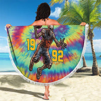 Custom Lithuania Basketball Skeleton 1992 Beach Blanket Tie Dye Pattern - Wonder Print Shop