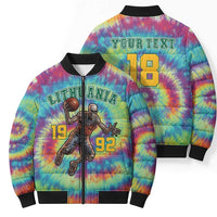 Custom Lithuania Basketball Skeleton 1992 Bomber Puffer Jacket Tie Dye Pattern - Wonder Print Shop