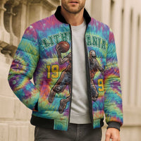 Custom Lithuania Basketball Skeleton 1992 Bomber Puffer Jacket Tie Dye Pattern - Wonder Print Shop