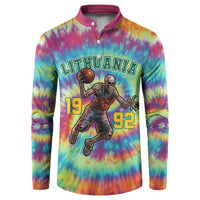 Custom Lithuania Basketball Skeleton 1992 Button Sweatshirt Tie Dye Pattern - Wonder Print Shop