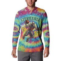 Custom Lithuania Basketball Skeleton 1992 Button Sweatshirt Tie Dye Pattern - Wonder Print Shop