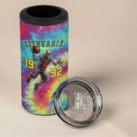 Custom Lithuania Basketball Skeleton 1992 4 in 1 Can Cooler Tumbler Tie Dye Pattern - Wonder Print Shop