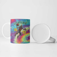 Custom Lithuania Basketball Skeleton 1992 Ceramic Mug Tie Dye Pattern - Wonder Print Shop