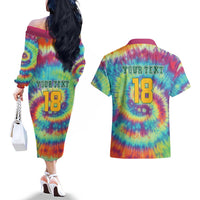 Custom Lithuania Basketball Skeleton 1992 Couples Matching Off The Shoulder Long Sleeve Dress and Hawaiian Shirt Tie Dye Pattern - Wonder Print Shop