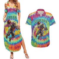 Custom Lithuania Basketball Skeleton 1992 Couples Matching Summer Maxi Dress and Hawaiian Shirt Tie Dye Pattern - Wonder Print Shop