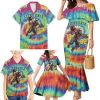 Custom Lithuania Basketball Skeleton 1992 Family Matching Mermaid Dress and Hawaiian Shirt Tie Dye Pattern - Wonder Print Shop