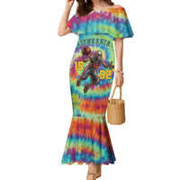 Custom Lithuania Basketball Skeleton 1992 Family Matching Mermaid Dress and Hawaiian Shirt Tie Dye Pattern - Wonder Print Shop